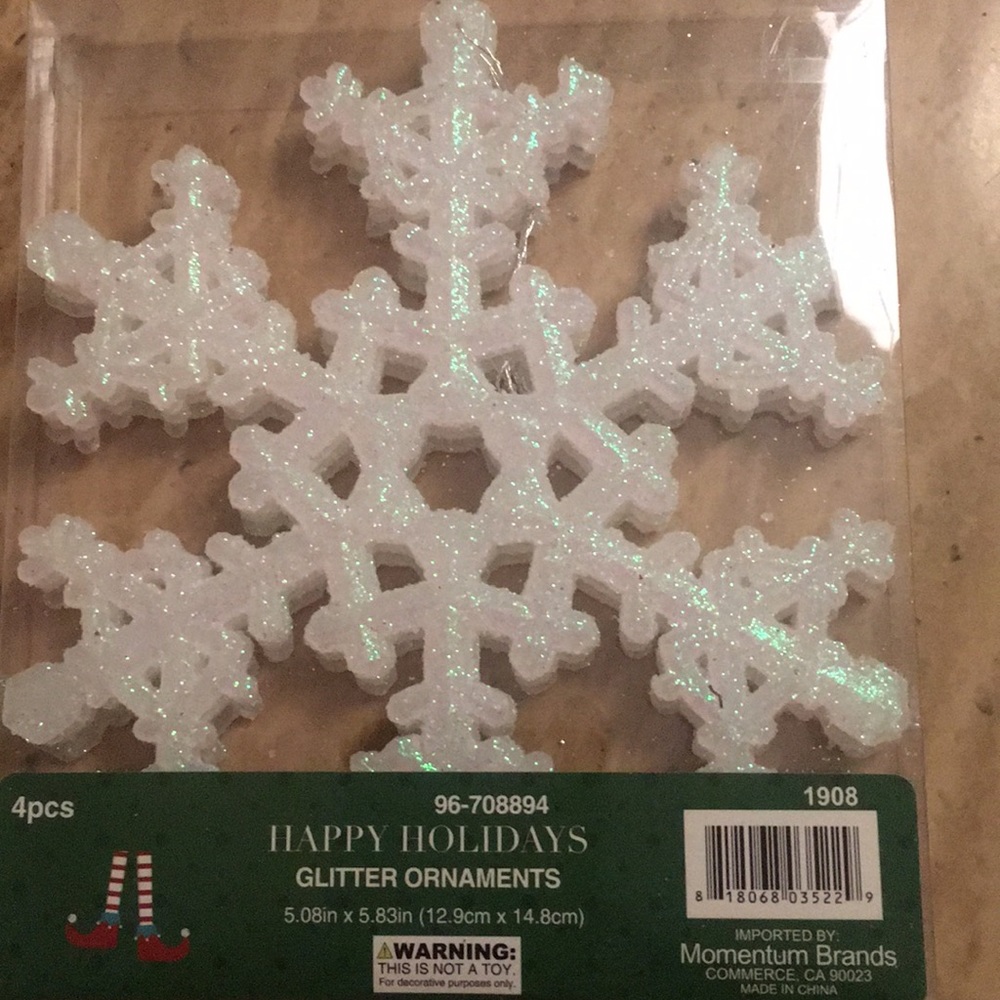 Red, Gold and White Glitter Flakes Ornaments